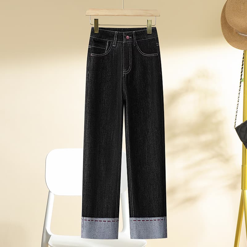 おりかえし裾デニムワイドパンツ