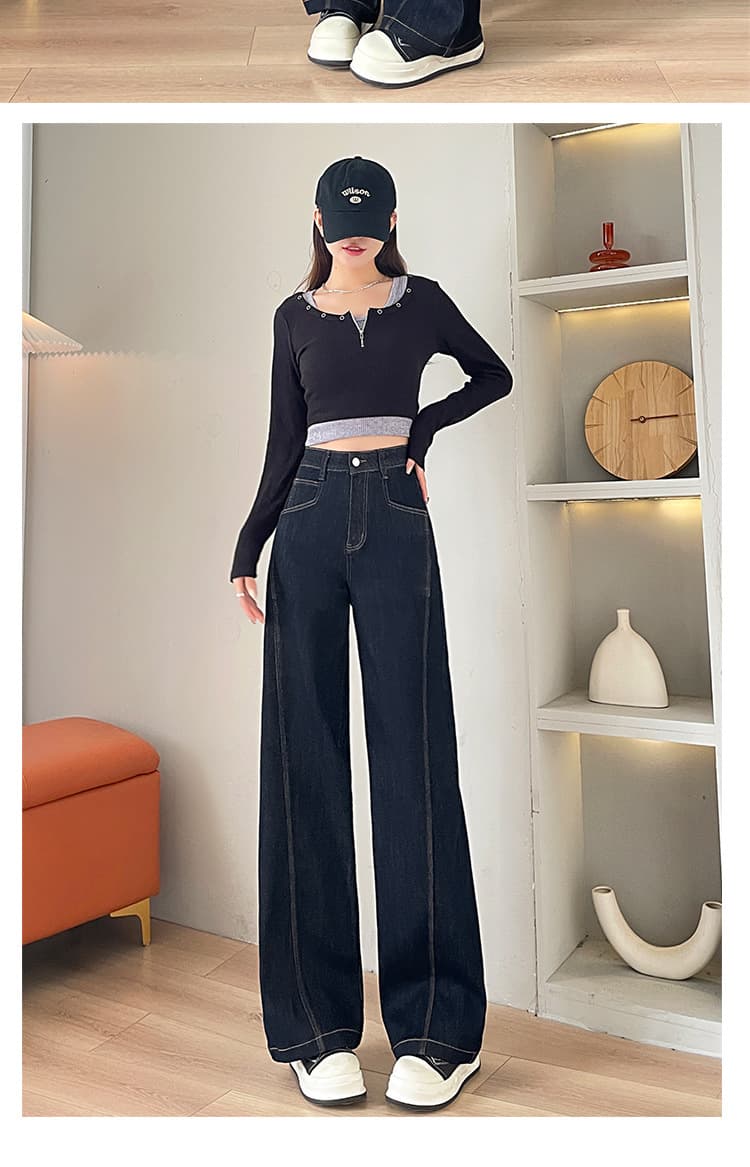 デニムワイドパンツ たっぷりシルエットハイウエストストレートパンツ