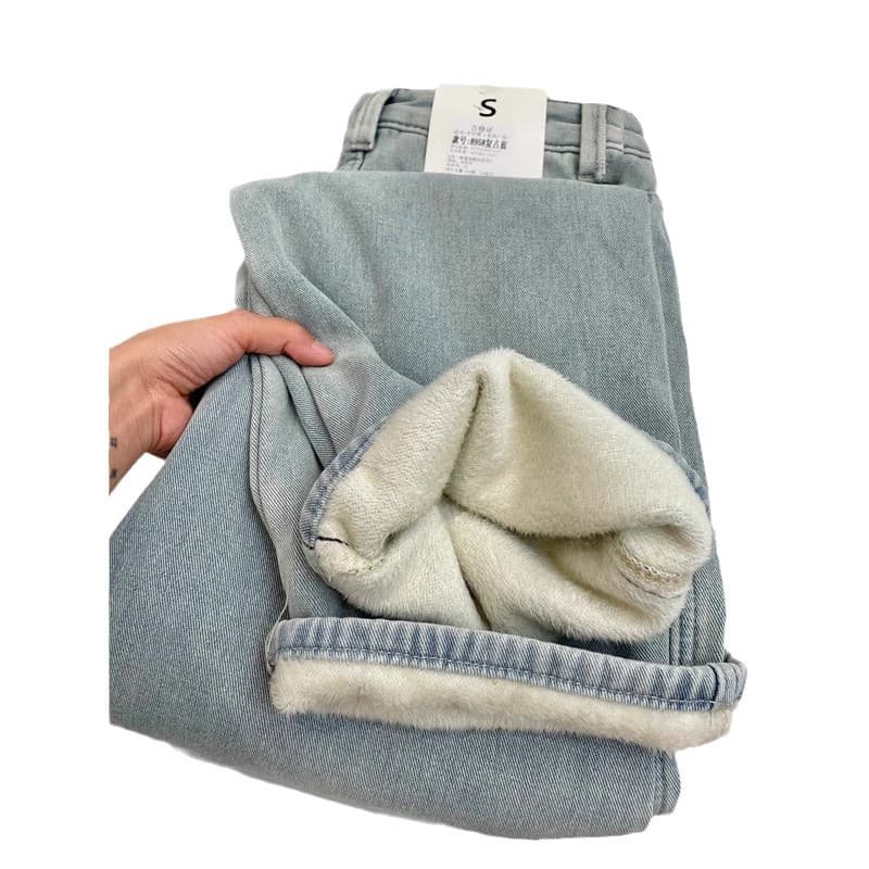 デニムワイドパンツ 冬用 裏起毛あったかデニムワイドストレート