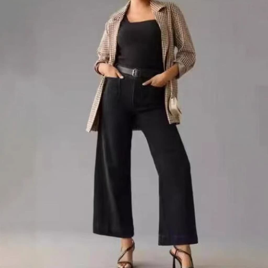 デニムワイドパンツ すっきりシルエットストレートワイドパンツ