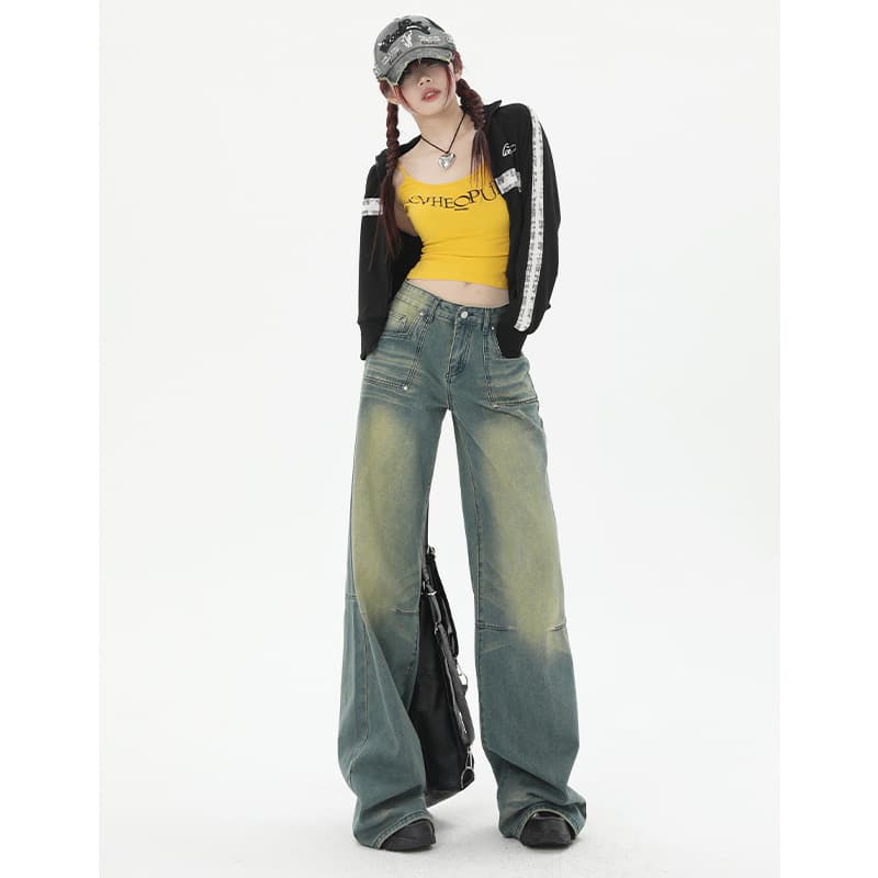 ストリート系デニムワイドパンツ