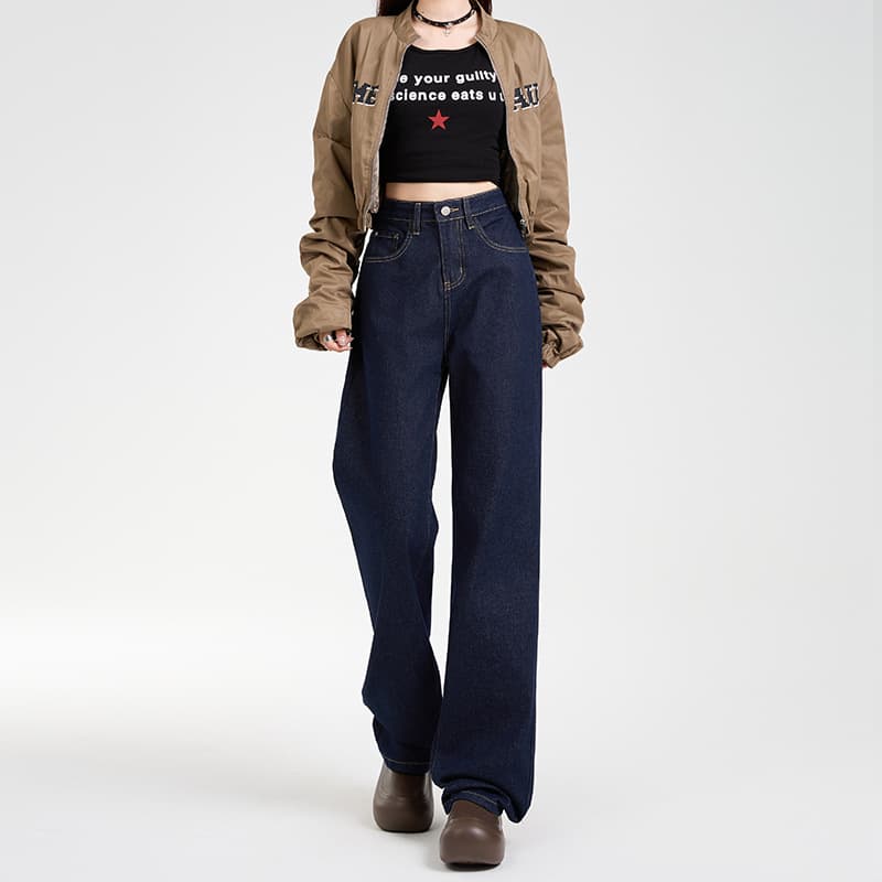 デニムワイドパンツ ゆったり幅広シルエットハイウエストデニムパンツ