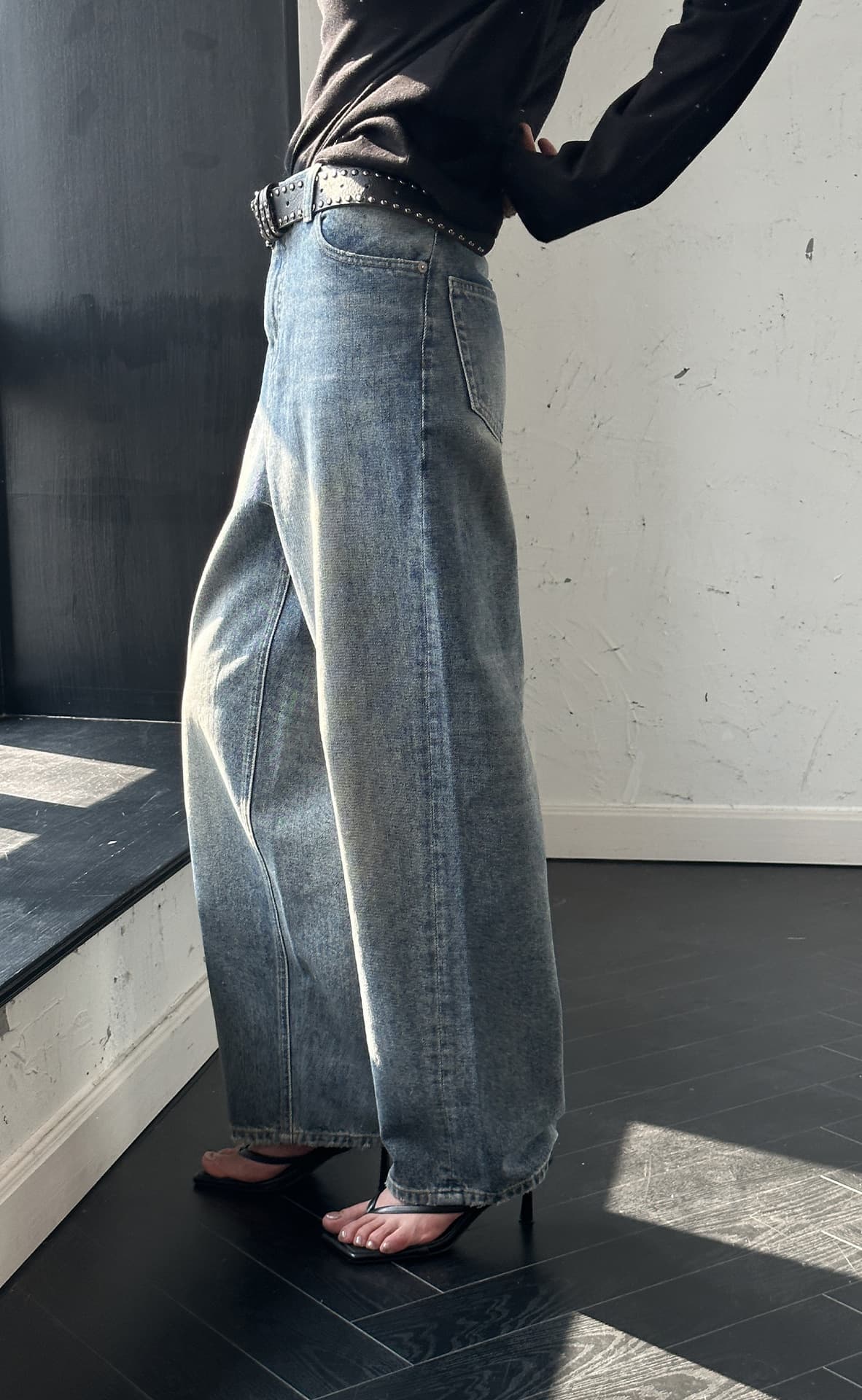 デニムワイドパンツ きれいめストレートデニムパンツ