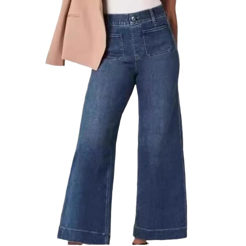 デニムワイドパンツ すっきりシルエットストレートワイドパンツ