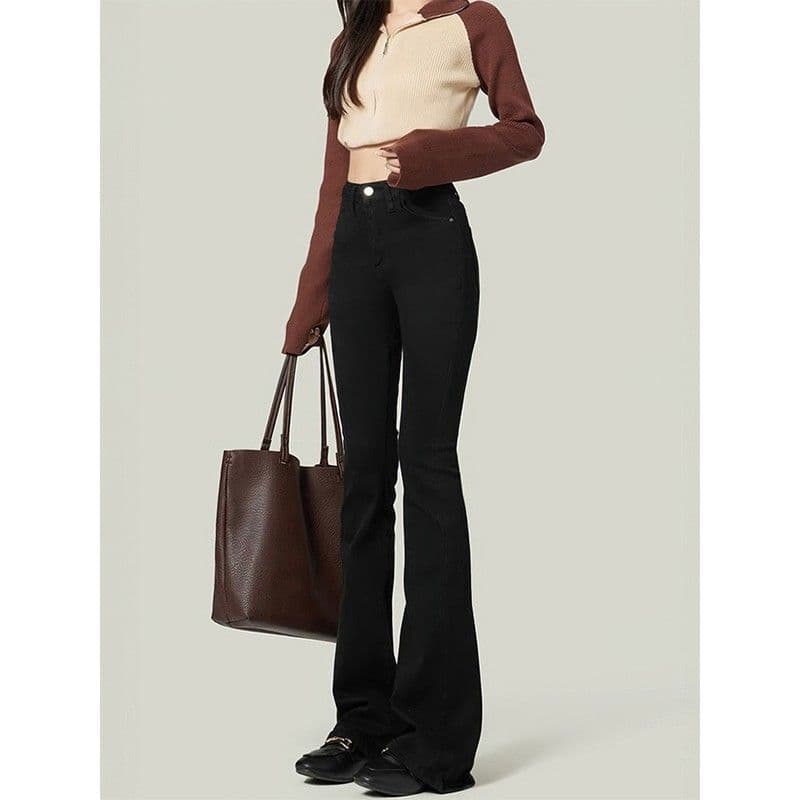 デニムワイドパンツ ロング丈美脚ワイドフレアハイウエストデニムパンツ