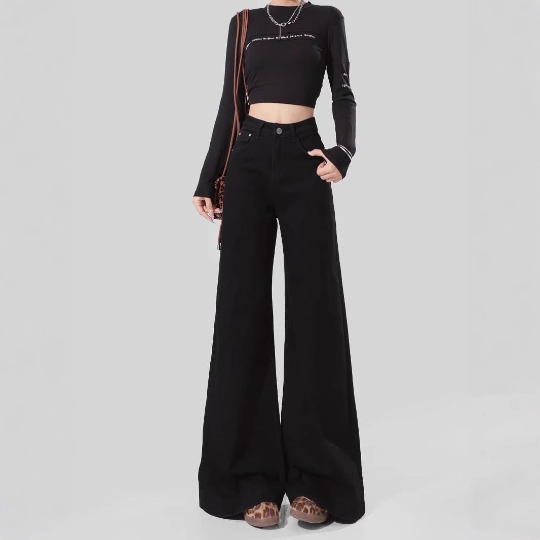 デニムワイドパンツ 韓国ハイウエストデニムワイドフレアパンツ