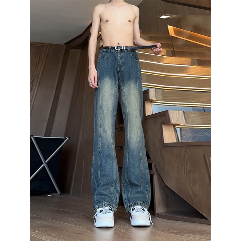 デニムワイドパンツ メンズデニムワイドストレートロングパンツ