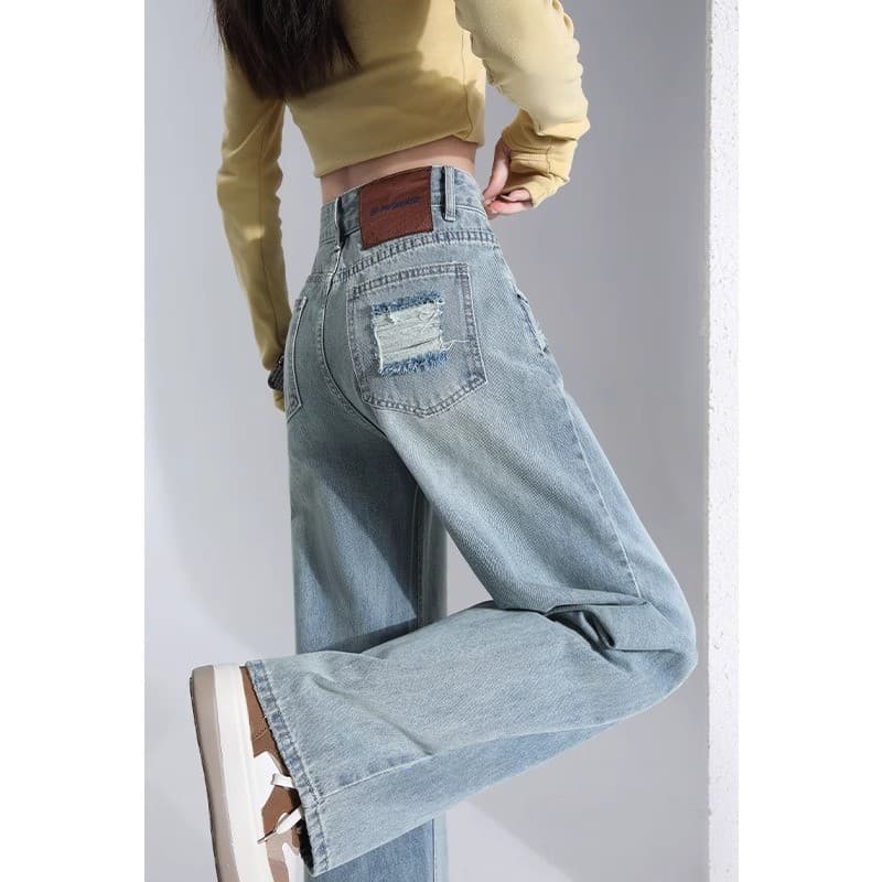 デニムワイドパンツ ヴィンテージ加工デニムワイドストレート