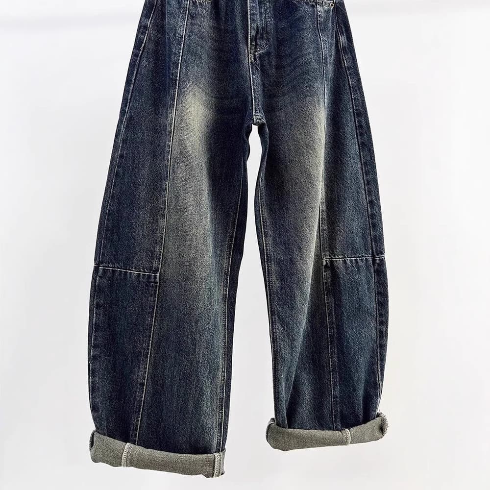 デニムワイドパンツ ヴィンテージ加工バルーンデニム