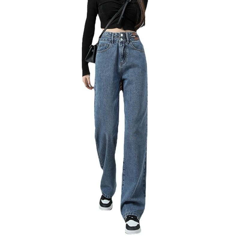 デニムワイドパンツ ゆったり幅広ストレートワイドシルエット レディース用ジーンズ