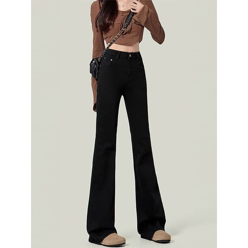 デニムワイドパンツ ロング丈美脚ワイドフレアハイウエストデニムパンツ