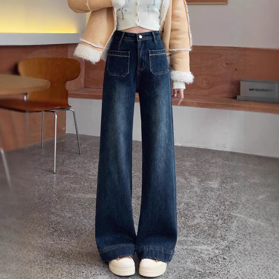 デニムワイドパンツ レトロワイドデニムパンツ 切替フロント