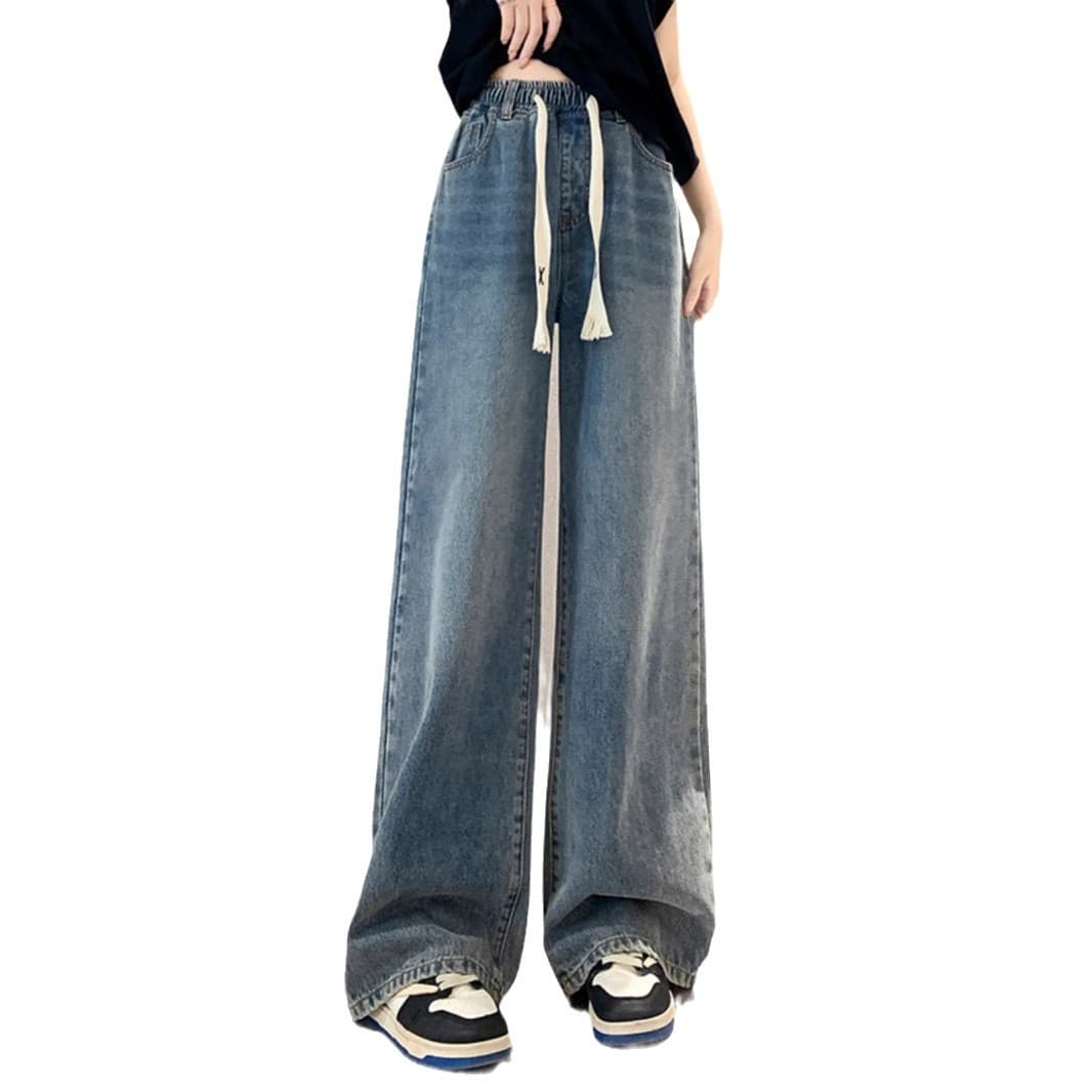 ゆったりデニムワイドパンツ 紐付きストレート