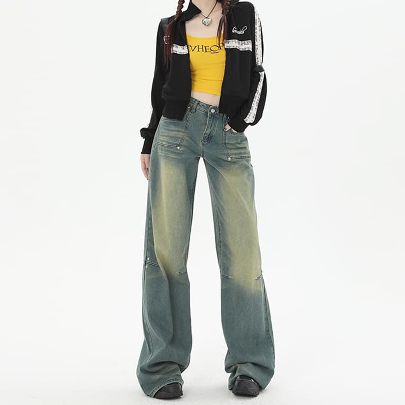 ストリート系デニムワイドパンツ