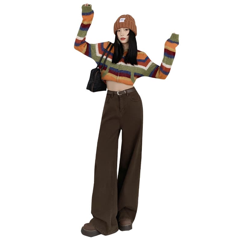 ハイウエストデニムワイドパンツ