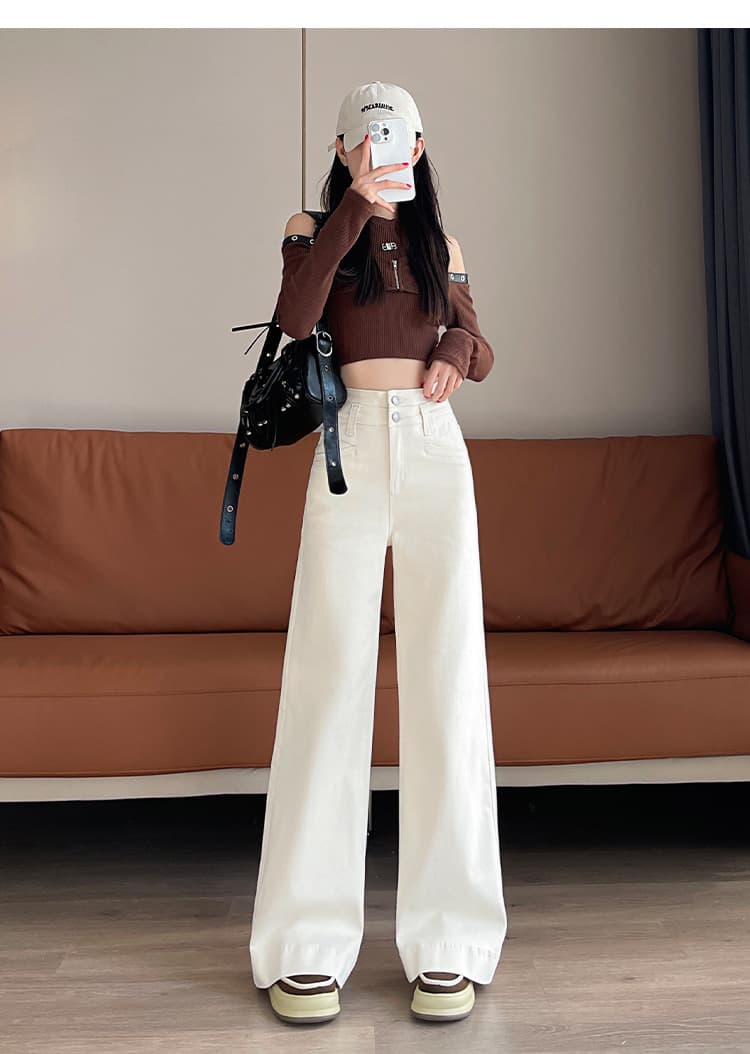 デニムワイドパンツ 美脚フォルムハイウエストワイドフレアパンツ