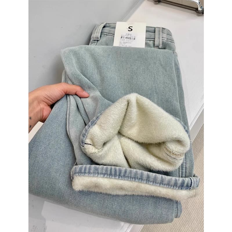 デニムワイドパンツ 冬用 裏起毛あったかデニムワイドストレート