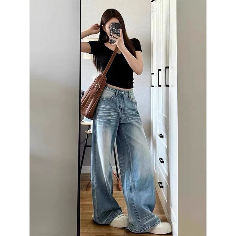 デニムワイドパンツ ゆったり幅広シルエットデニムワイド