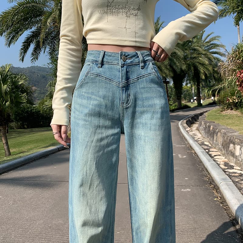 デニムワイドパンツ ビンテージ調美シルエットハイウエストワイドパンツ
