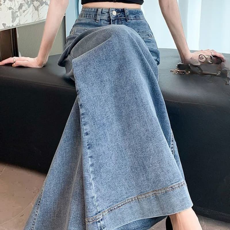 デニムワイドパンツ すっきりシルエット美脚ワイドパンツ