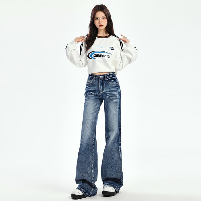 スタイルアップ ハイウエストデニムワイドパンツ