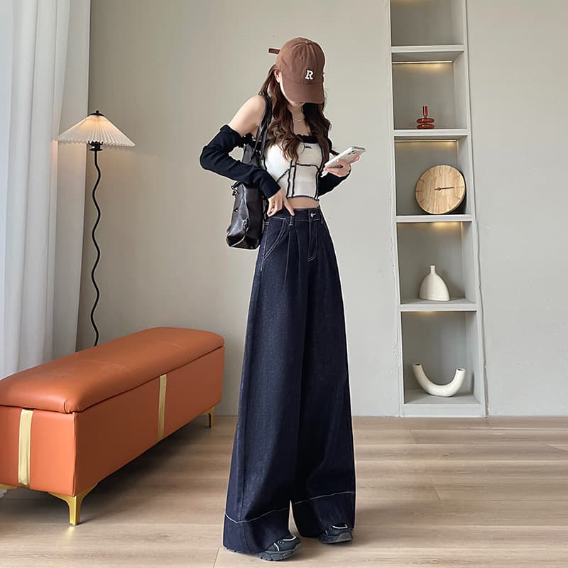 デニムワイドパンツ ウルトラワイドハイウエストタックデニムロングパンツ