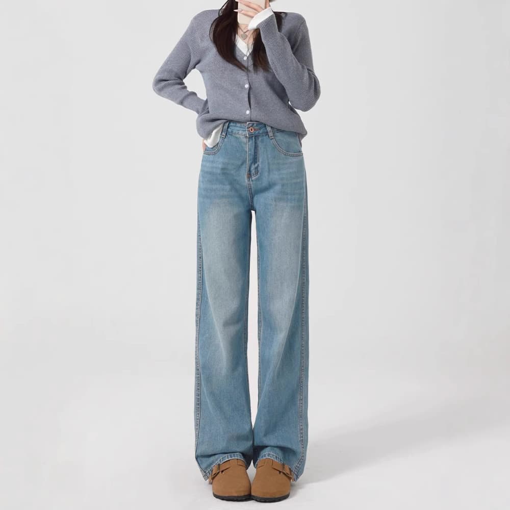 デニムワイドパンツ レディース リラックスストレートジーンズ