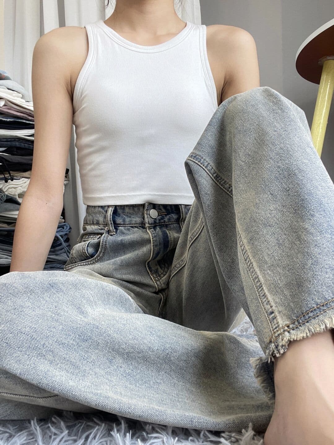 デニムワイドパンツ ヴィンテージ加工美シルエット ハイウエストデニムワイドストレート