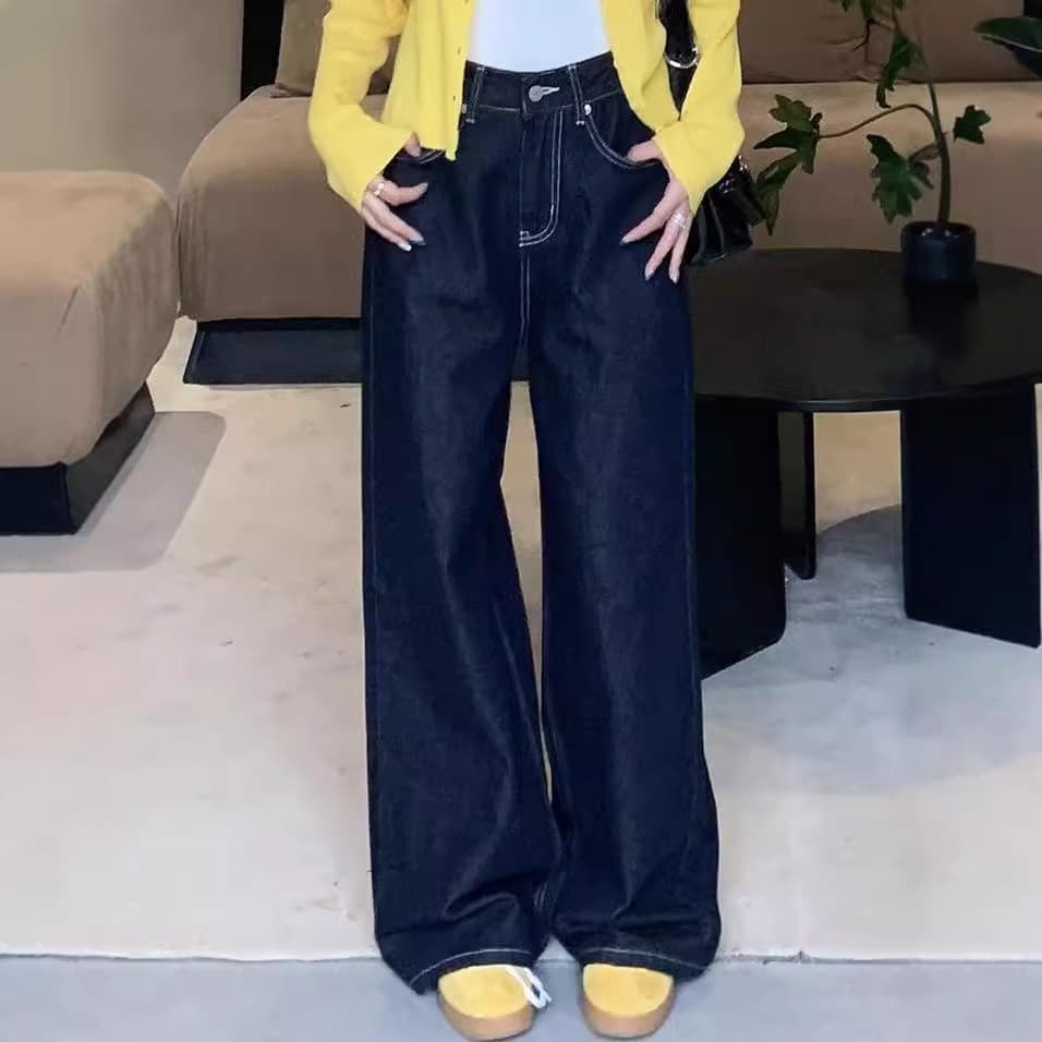 レディース ゆったり幅広デニムワイドパンツ ストレートジーンズ