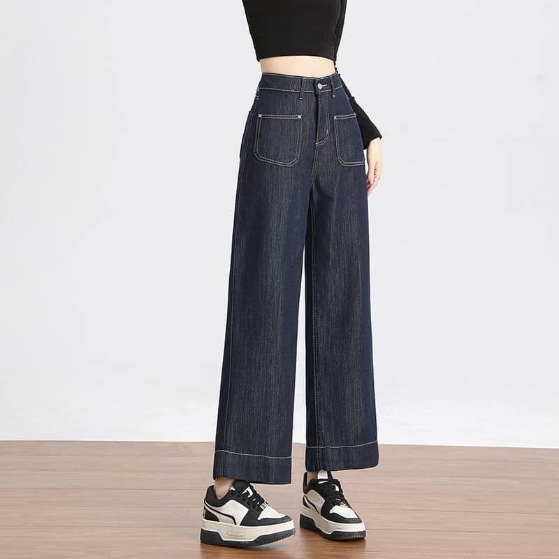 デニムワイドパンツ レディース クラシカルストレートハイウエストデニムパンツ ジーンズ