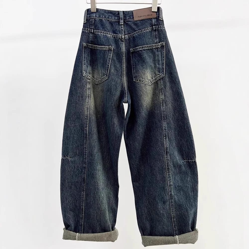 デニムワイドパンツ ヴィンテージ加工バルーンデニム