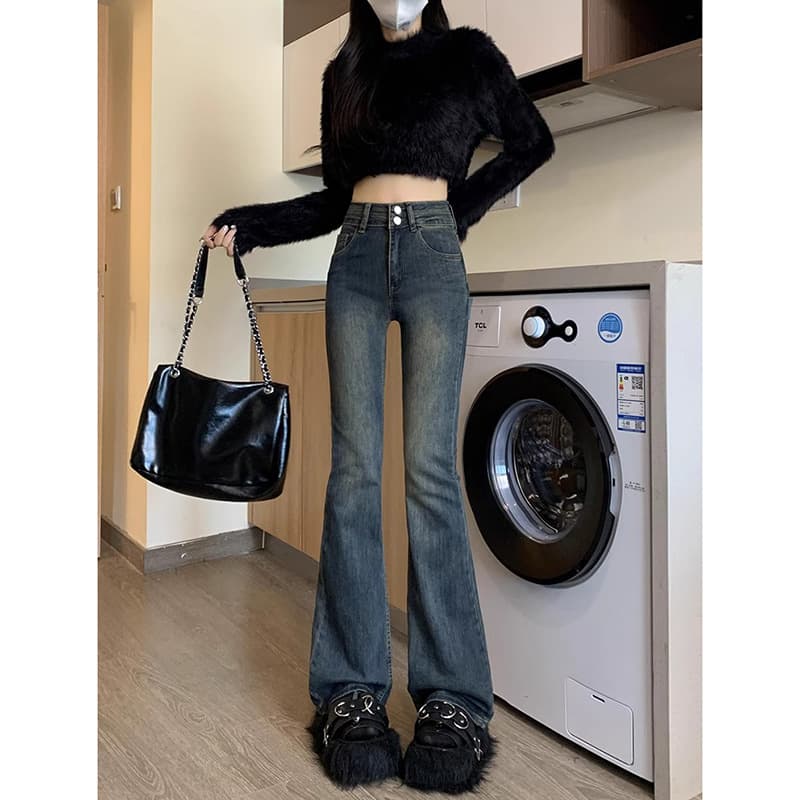 デニムワイドパンツ 美シルエット ヴィンテージ感覚ゆったりハイウエストワイドデニム