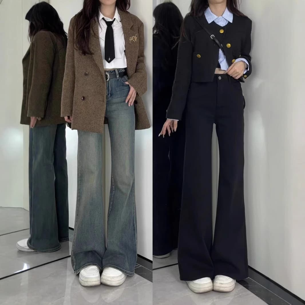 デニムワイドパンツ 韓国 ハイウエストゆったりフィットデニム