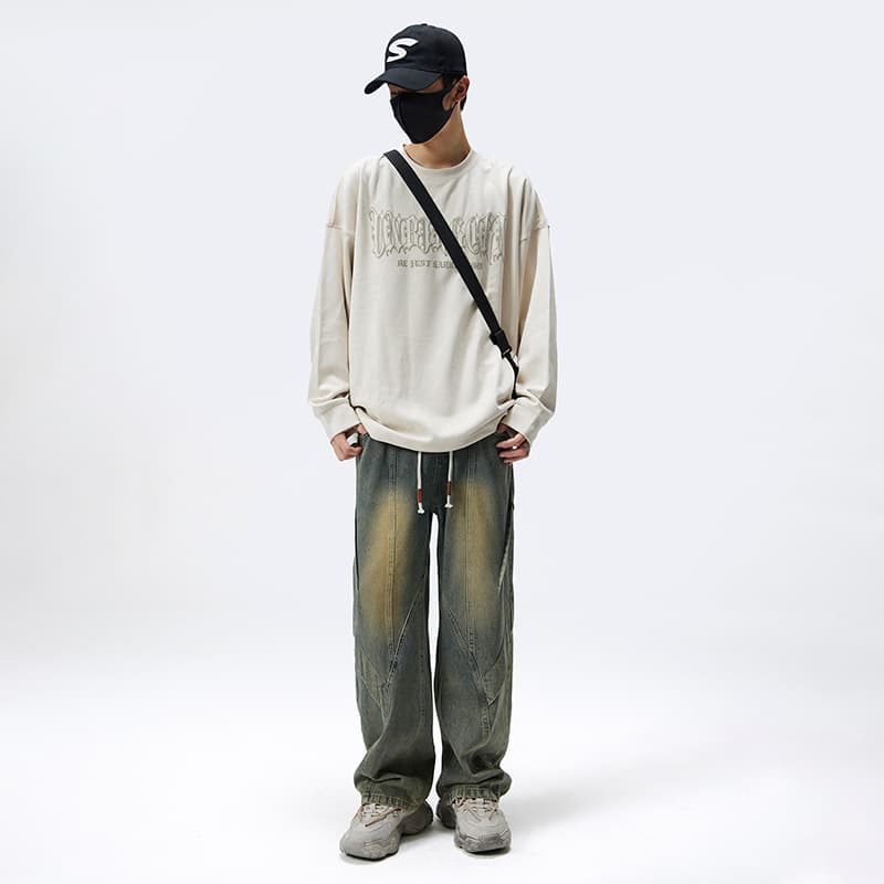 デニムワイドパンツ ゆったりドローコードデニムパンツ