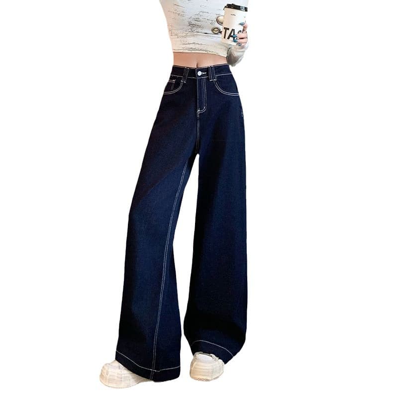 デニムワイドパンツ 韓国 ハイウエストデニムワイドストレートパンツ
