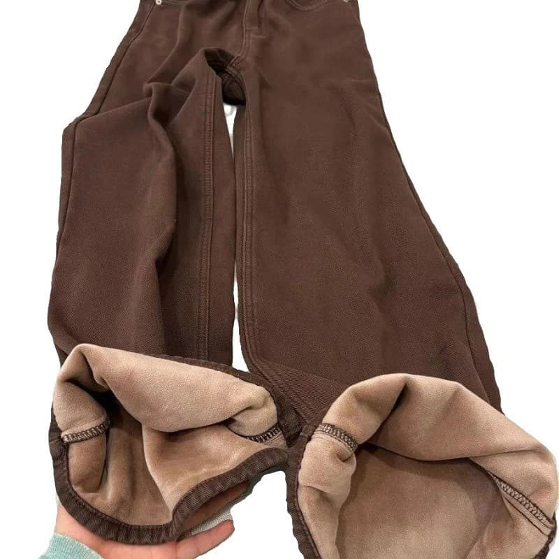 デニムワイドパンツ 冬季 暖かさ際立つ裏起毛デニムパンツ