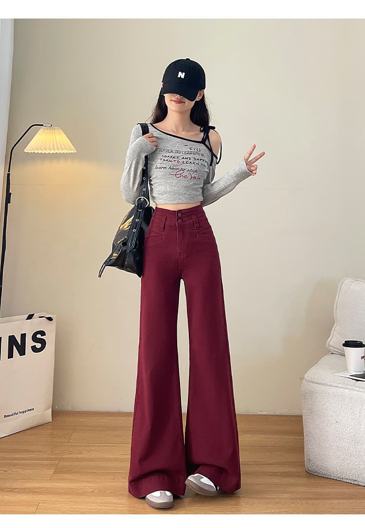 デニムワイドパンツ 美脚フォルムハイウエストワイドフレアパンツ