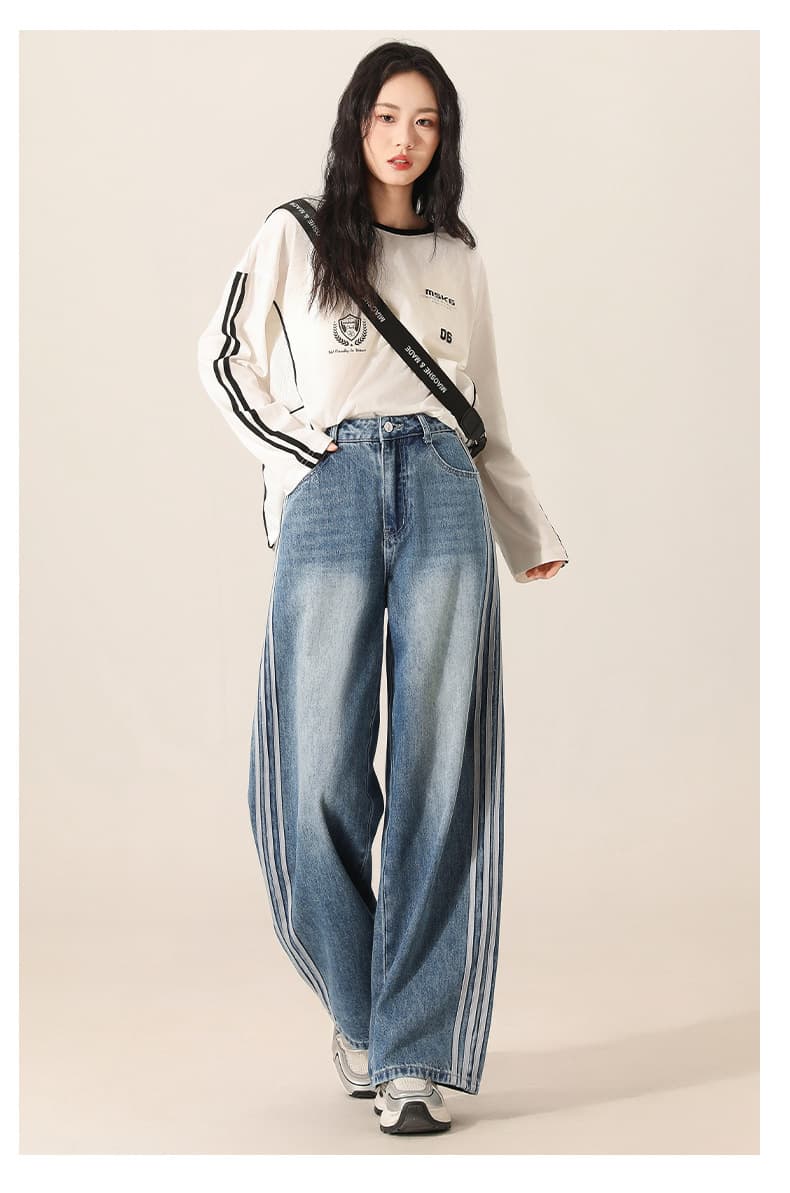 デニムワイドパンツ 秋冬 サイドラインワイドデニムパンツ