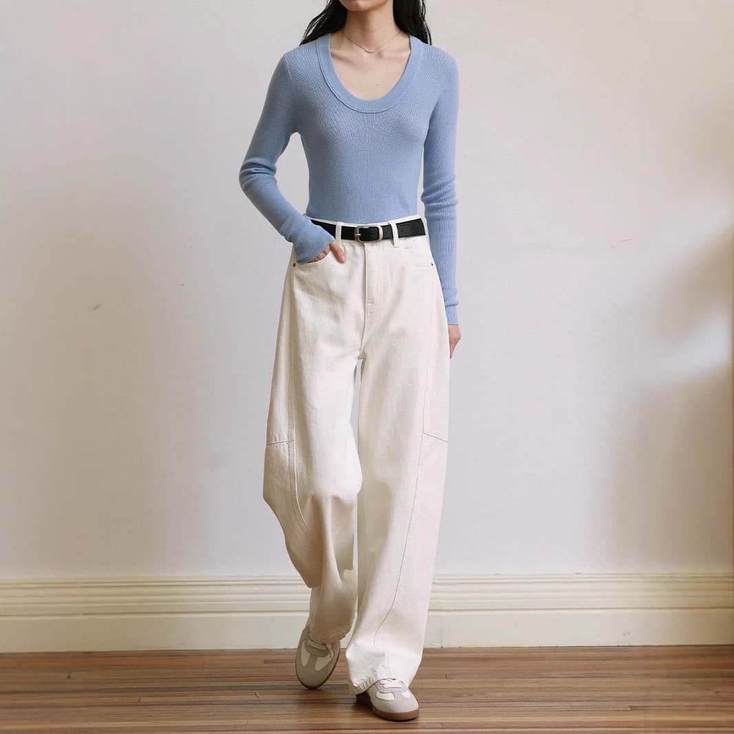 ハイウエストデニムワイドパンツ