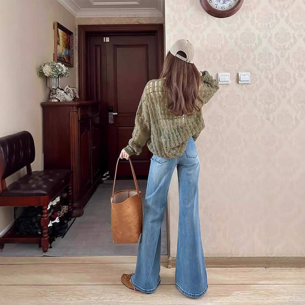 デニムワイドパンツ 美脚効果抜群のハイウエストデニムワイドフレアパンツ