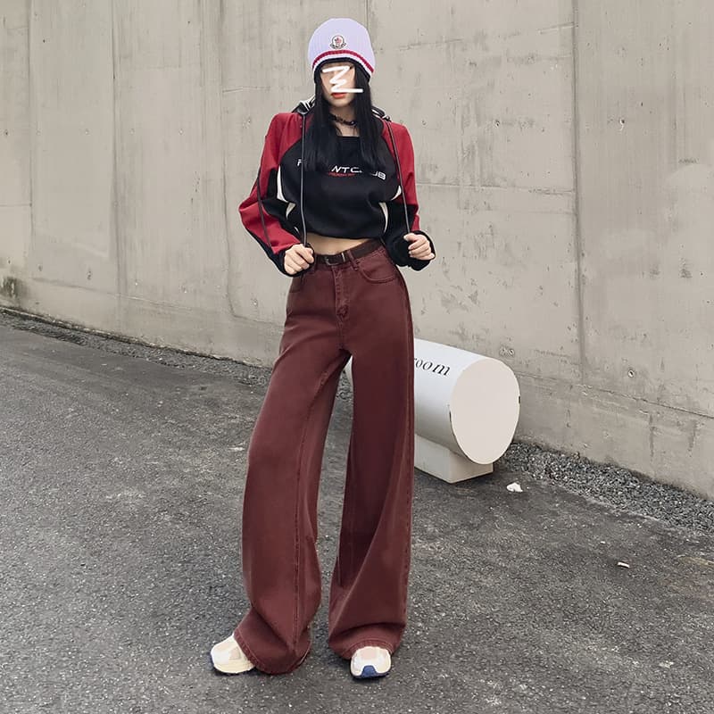 ハイウエストデニムワイドパンツ