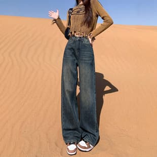 デニムワイドパンツ レディースラグジュアリーストレートジーンズ