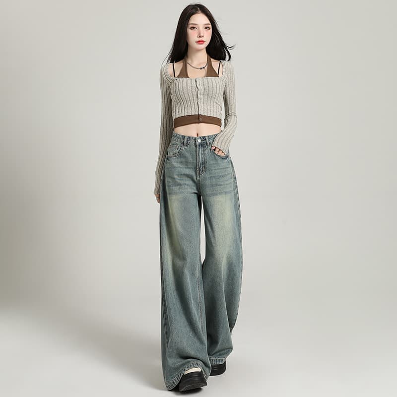 デニムワイドパンツ 大人気 幅広 ハイウエストワイドフレアデニムパンツ