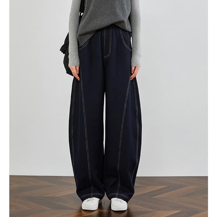 ステッチデザイン デニムワイドパンツ