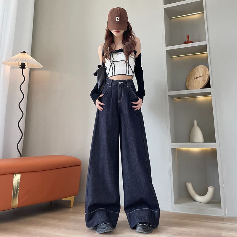 デニムワイドパンツ ウルトラワイドハイウエストタックデニムロングパンツ