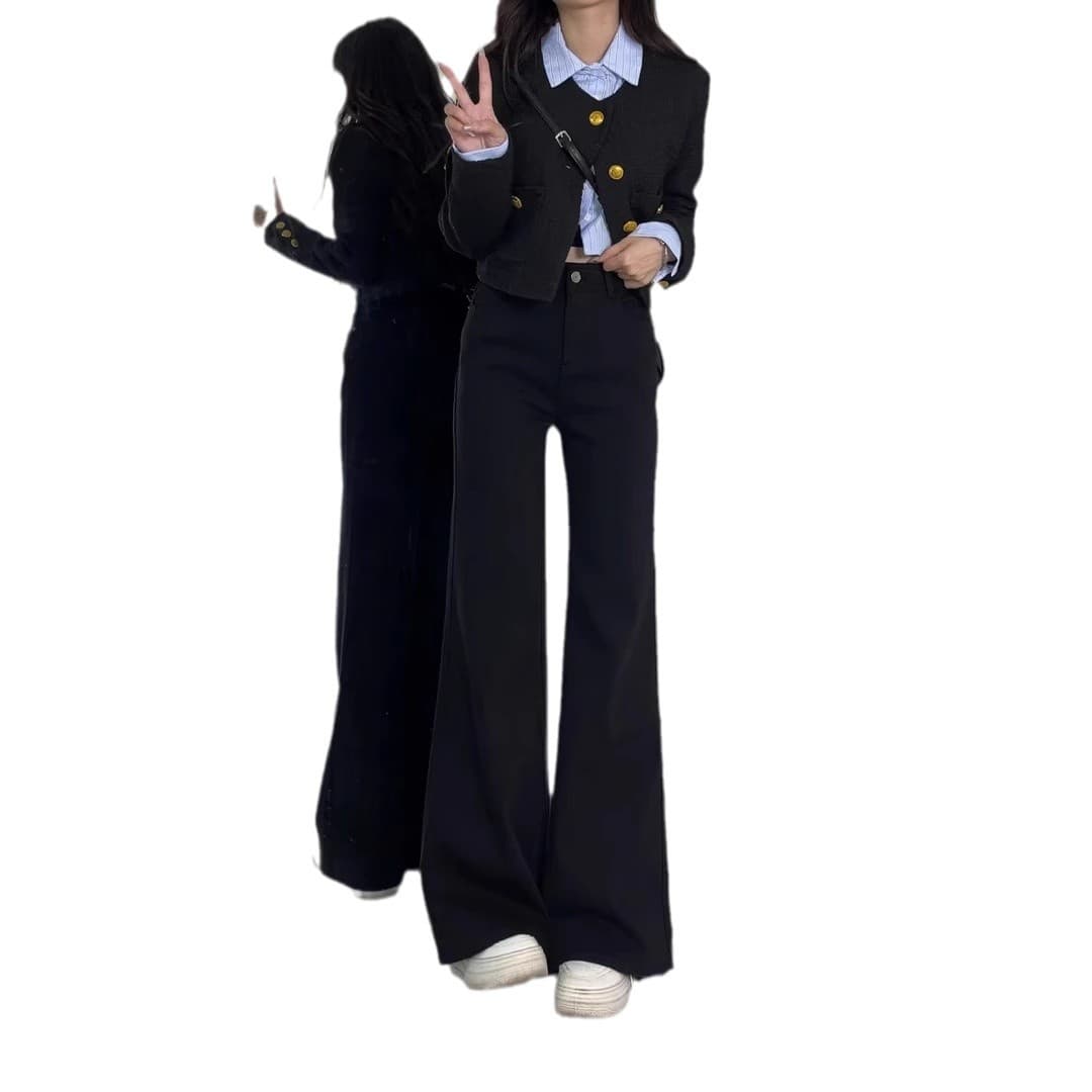 デニムワイドパンツ 韓国 ハイウエストゆったりフィットデニム