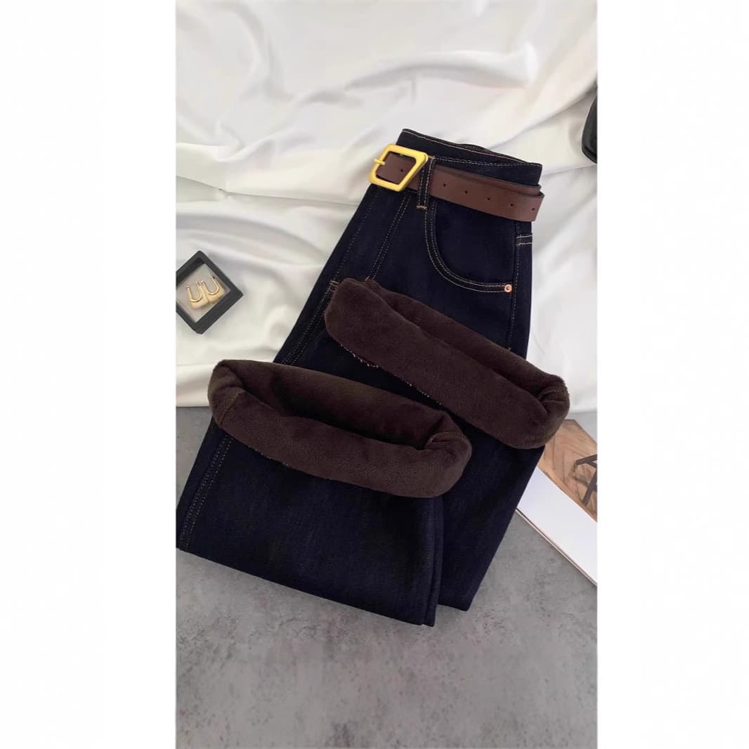 冬季向け 裏起毛デニムワイドパンツ