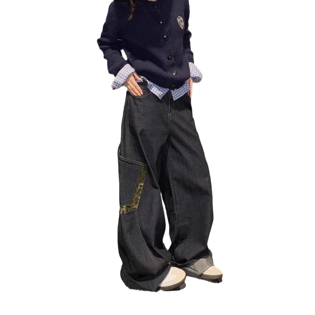 デニムワイドパンツ デザインパッチ ワイドデニム