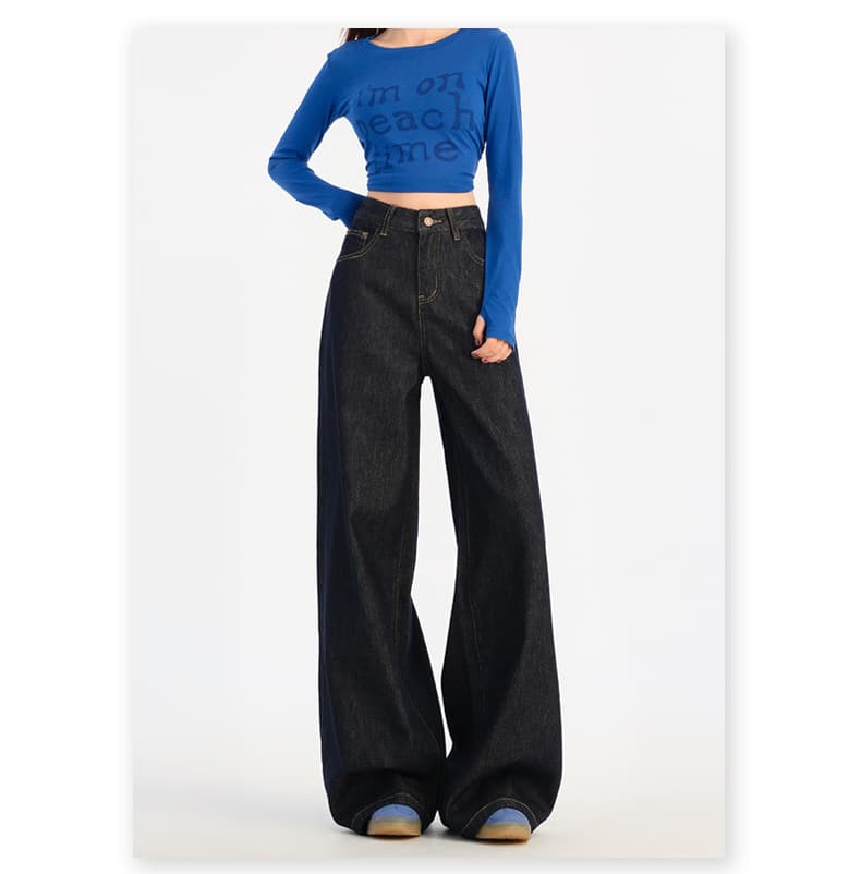 デニムワイドパンツ ゆったりシルエット韓国ハイウエストデニム