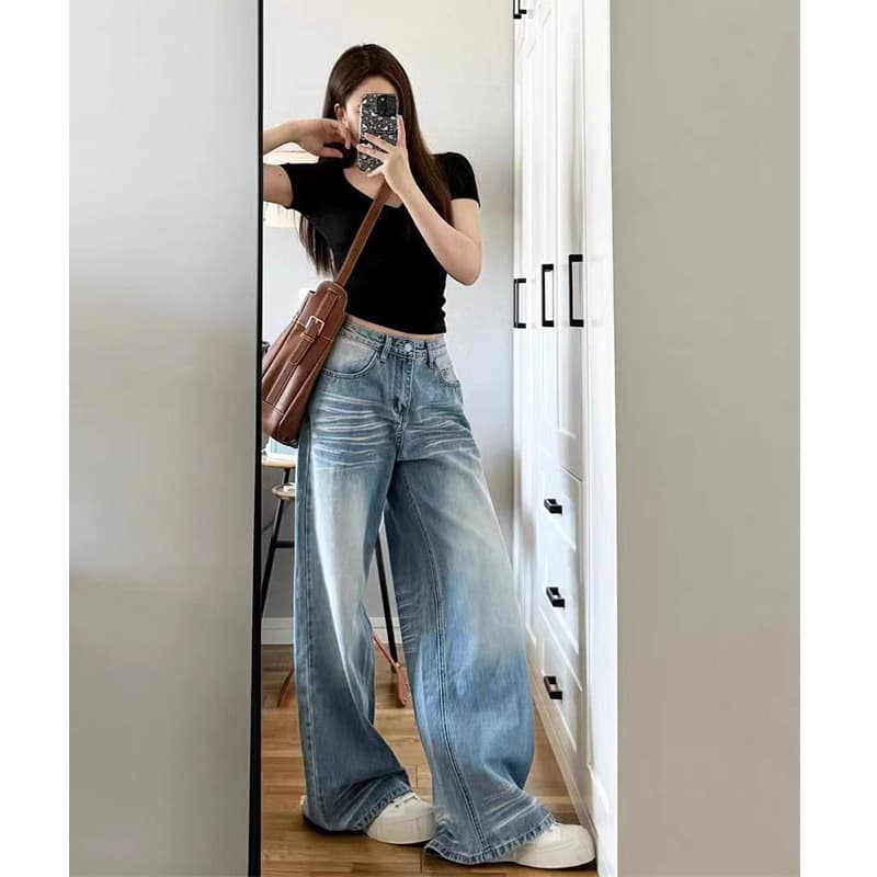 デニムワイドパンツ ゆったり幅広シルエットデニムワイド